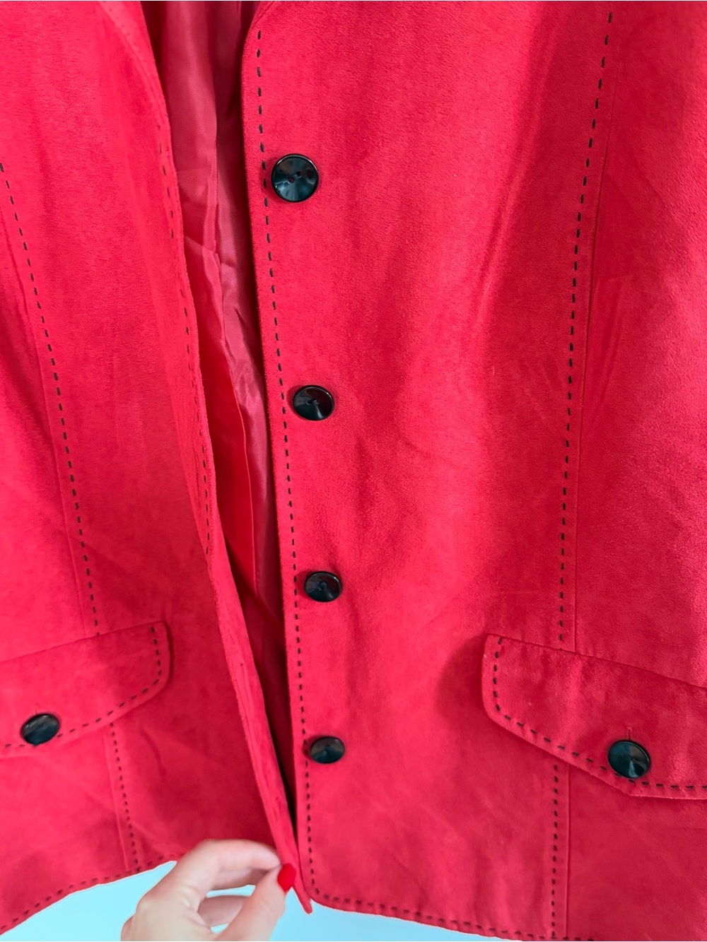 Alfred Dunner Red Suede Button-Front Jacket - Picture 4 of 6